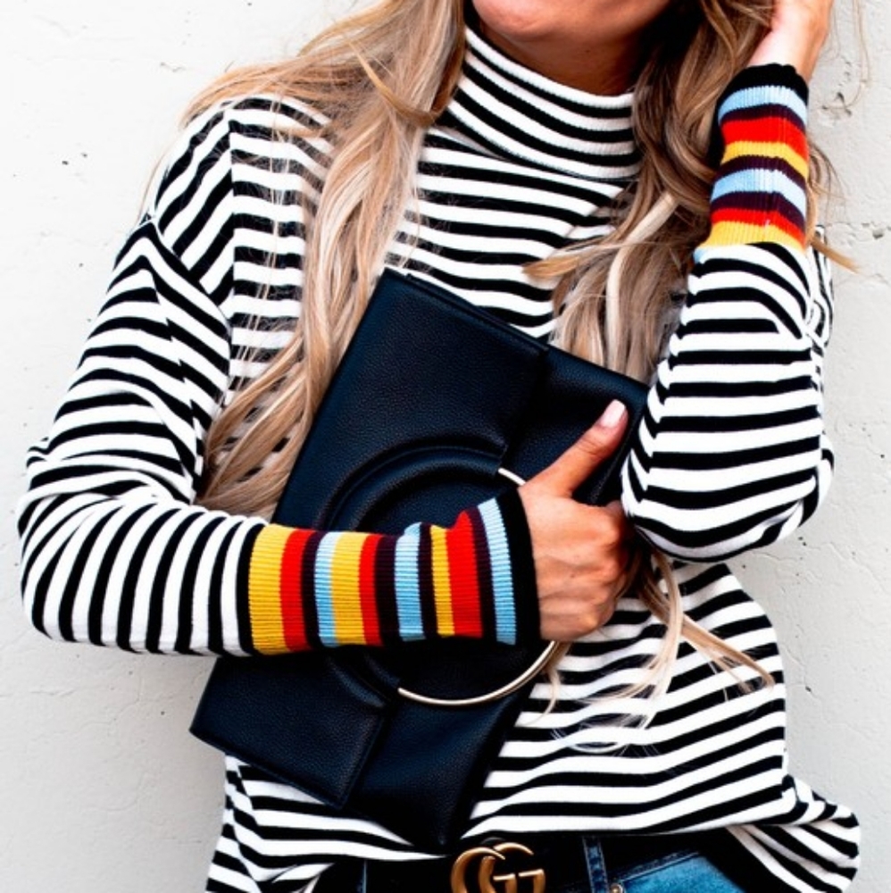 LAST 1! Striped turtleneck sweater rainbow sleeves - Picture 6 of 7